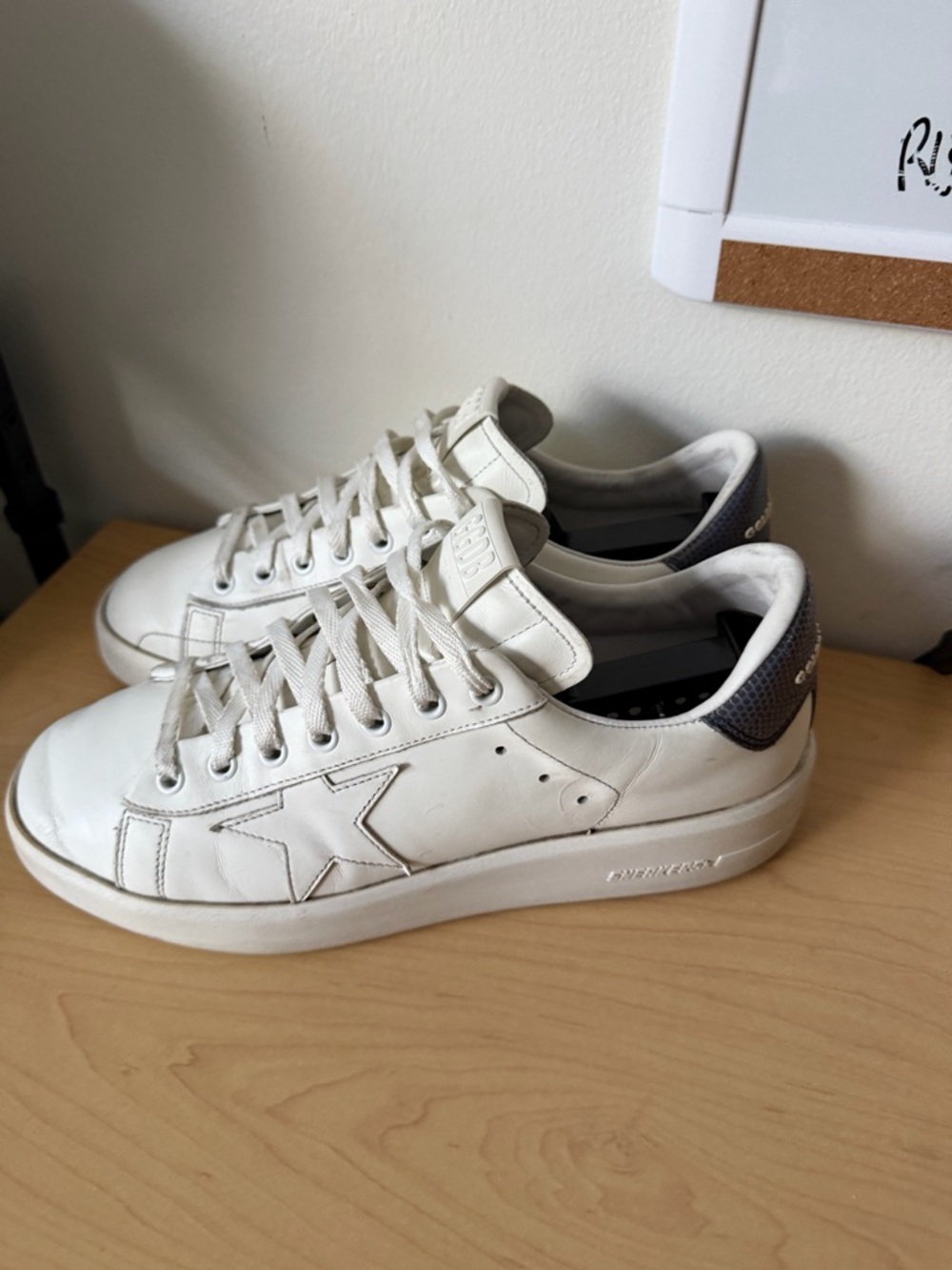 Golden Goose White Leather Sneakers with Navy Heel Tab - Picture 3 of 6